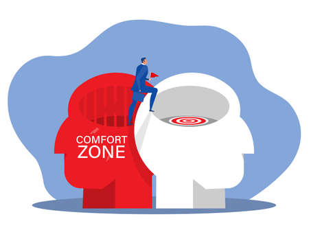 businessman step out of comfort old head for freedom for new mindset to success.comfort zone concept vectorのイラスト素材