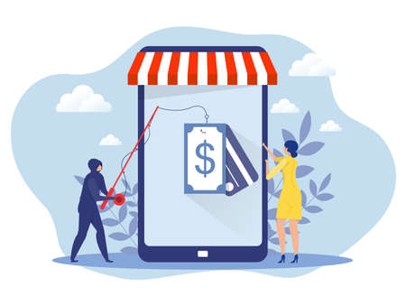 hacker steal credit card out of from smartphone, and Thief fishing steal money on phone concept Illustrationのイラスト素材