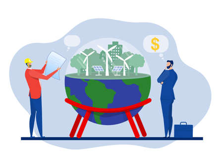 Businessman offer model environmental friendly land, property for sale.  investment, financial technology vector illustratorのイラスト素材