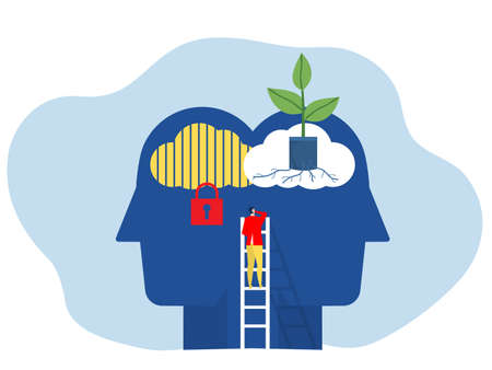 businessman climbing stair for choose different growth mindset with fixed mindset concept vectorのイラスト素材