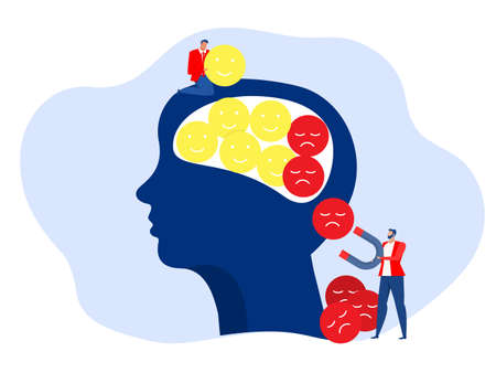 The businessman put positive thinking on head human and output Negativity for new mindset concept vector illustratorのイラスト素材