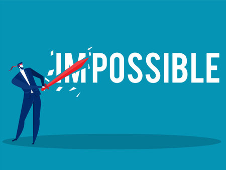Businessman using sword to slash cut the word IM   become possible reduction concept vector illustrator.のイラスト素材