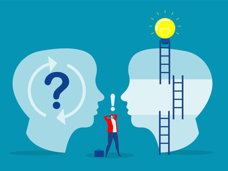 Two Big head human think growth mindset different fixed mindset concept vectorのイラスト素材