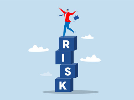 businessman investor falling from stack of unstable box Unstable investment market risky situation or economic recession; crisis or bankruptcy.vector illustratorのイラスト素材