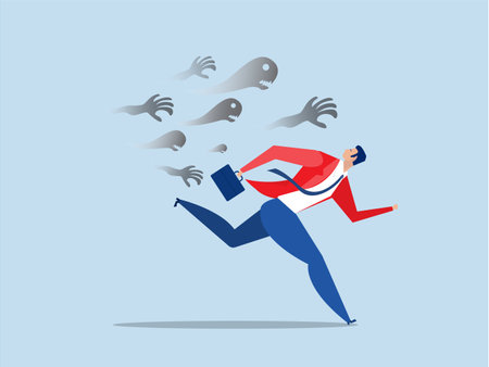 businessman runing away from ghost or creepy monster hand chasing,failure, anxiety, depression or panic attack, afraid  business failure concept vectorのイラスト素材