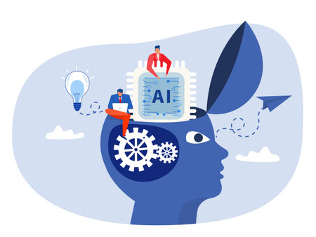 AI Artificial Intelligence or processing chip into human brain with Light bulb  development  innovation concept vectorのイラスト素材