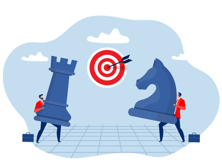 Success strategy,businessman leader analysis Business strategy.Chess knight, target, arrow, growth arrows for opportunity vector illustrationのイラスト素材
