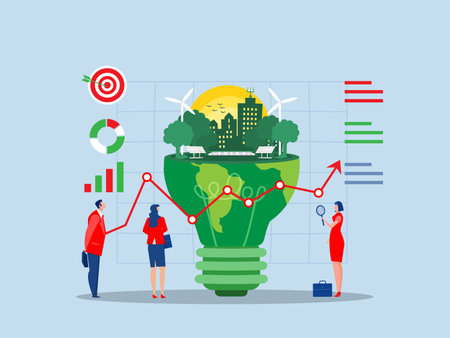 Business invest with ESG or ecology problem concept, business invest energy sources. Preserving resources of planet. Cartoon modern flat vector illustrationのイラスト素材