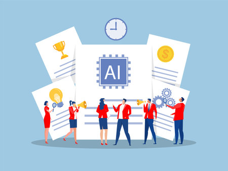 Business people using Artificial intelligence tools for data analysis to generate something on a document, Futuristic technology transformation on white backgrounds.のイラスト素材