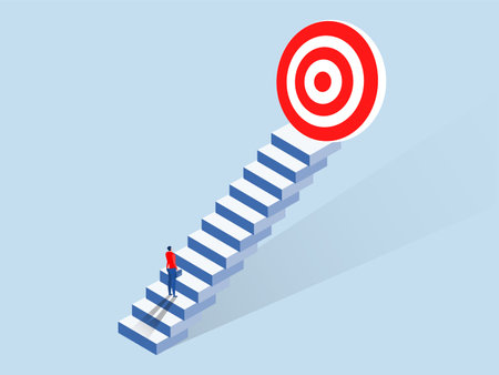 Step Successful Stair concept ,businessman looking up stair to reach goal vectorのイラスト素材