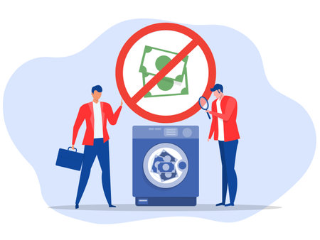 Anti Money Laundering acronym or Aml or Against Money Laundering, Cartoon People Vector Illustrationのイラスト素材