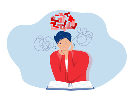 ADHD people concept, boy is a headache because tired of doing work Difficulty learning. Dizzy man.vectorのイラスト素材