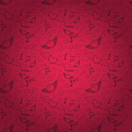 love you seamless black on dark pinkのイラスト素材