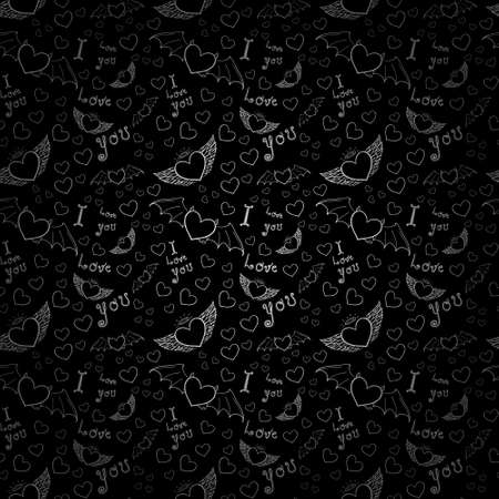 love you seamless white on blackのイラスト素材