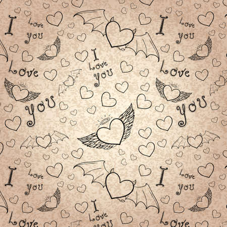 love you seamless black on paperのイラスト素材