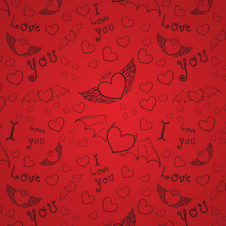 love you seamless black on redのイラスト素材