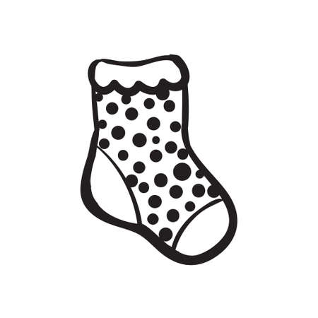 Vector hand drawn Christmas sock. Black sketch on white background.のイラスト素材