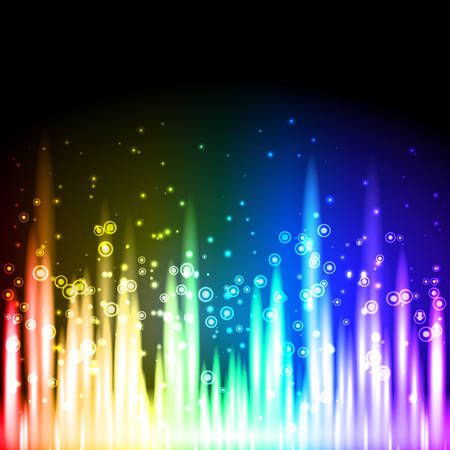 Abstract rainbow sparkling background with lines at bottom side on black backgroundのイラスト素材