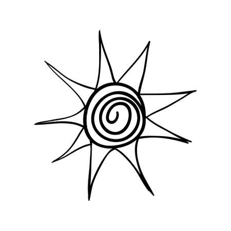 Vector hand drawn stylized sun. Black sketch on white background.のイラスト素材