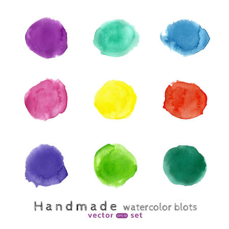 Watercolor splash set. Nine color spots on white background.のイラスト素材