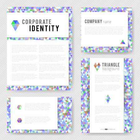 Corporate Identity vector templates set with colorful blue triangle design elements.のイラスト素材