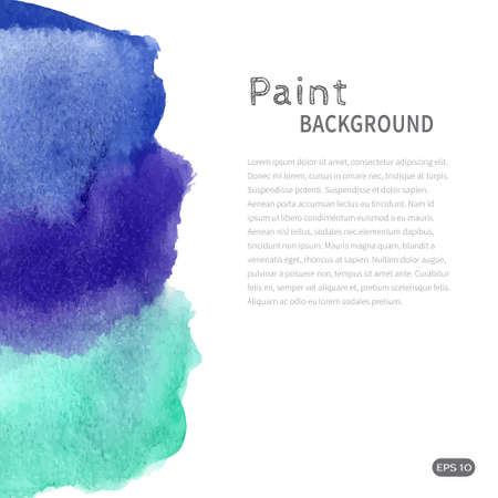 Bright handmade watercolor paint background. Turquoise and blue stains on white. Vector illustration with space for text.のイラスト素材