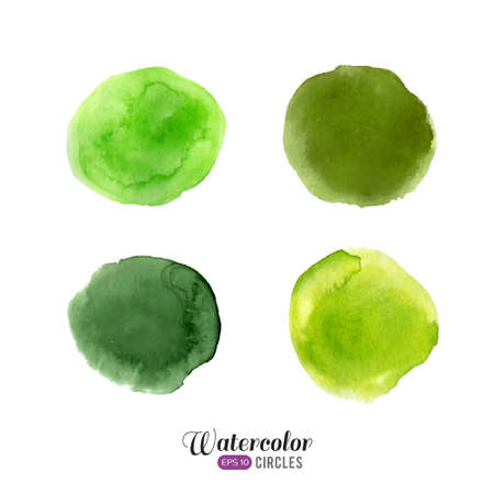Watercolor set. Green circles on white background.のイラスト素材