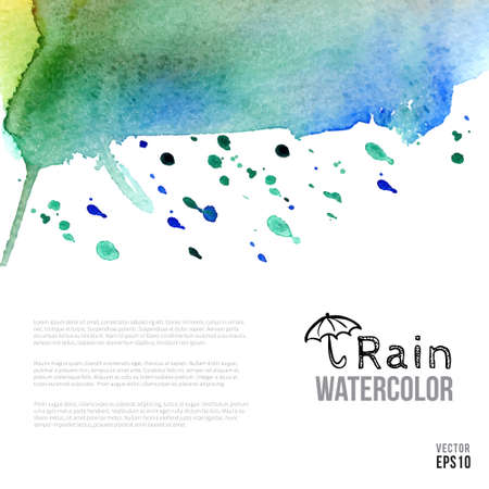 Bright handmade watercolor paint background. Blue green stains on white. Vector illustration with space for text.のイラスト素材