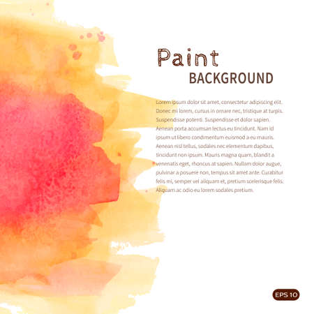 Bright handmade watercolor paint background. Orange and pink stains on white. Vector illustration with space for text.のイラスト素材