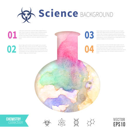 Chemistry science concept design template for infographics. Test tube watercolor design.のイラスト素材