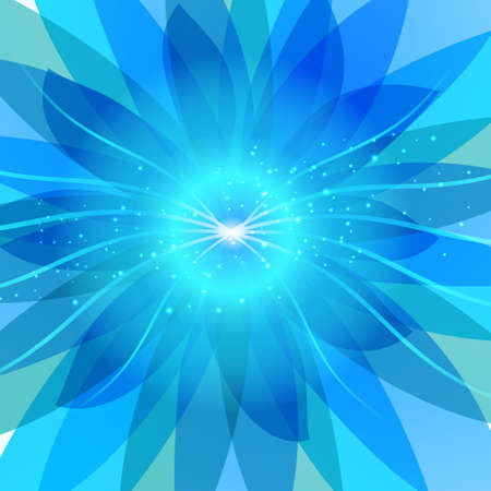 Blue abstract transparent flower with glowing particles. Vector background.のイラスト素材