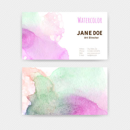 Set of two business cards with hand drawn watercolor texture. Vector illustration.のイラスト素材