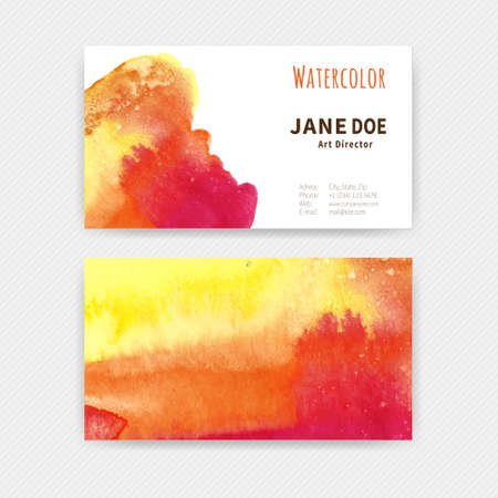 Set of two business cards with hand drawn watercolor texture. Vector illustration.のイラスト素材