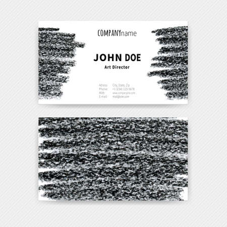 Set of two business cards with hand drawn black chalk texture. Vector illustration.のイラスト素材