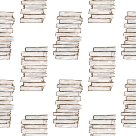 Pile of books seamless background. Black white color. Vector illustration.のイラスト素材