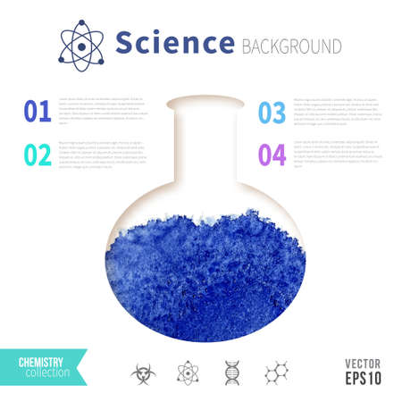 Chemistry science concept design template for infographics. Test tube watercolor design.のイラスト素材