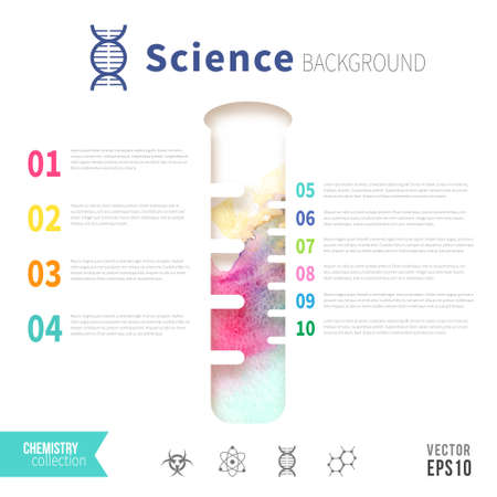 Chemistry science concept design template for infographics. Test tube watercolor design.のイラスト素材