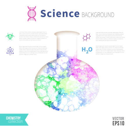 Chemistry science concept design template for infographics. Watercolor bubbles in test tube.のイラスト素材