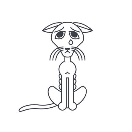 Poor emaciated cat crying alone. line icon isolated on white background.のイラスト素材