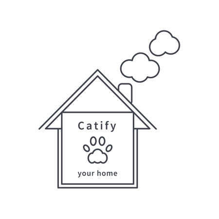 Cozy home line icon with cat paw imprintのイラスト素材