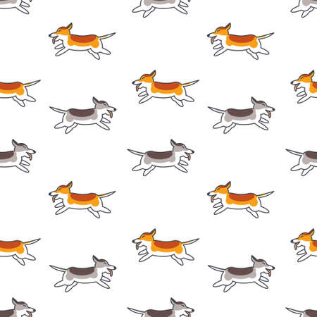 Many happy running dogs. line seamless pattern color on white background.のイラスト素材