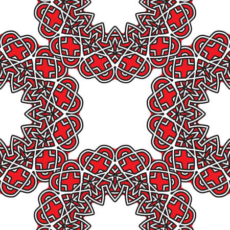Geometric eastern seamless ornament for your design. Black, red, white color.