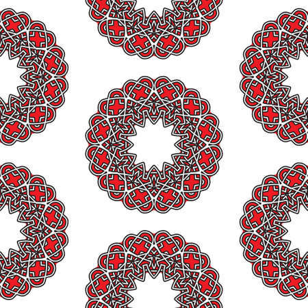 Geometric eastern seamless ornament for your design. Black, red, white color.のイラスト素材