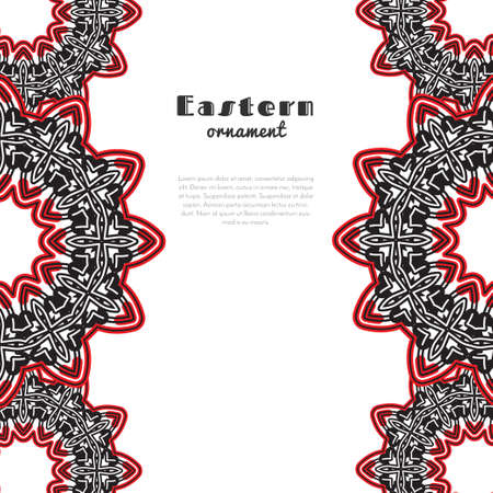 Vector design with circular ornament in eastern style. Ornate oriental element and place for text. Black, red, white color. Template for invitations, greeting cards, flyer pages, brochures.のイラスト素材
