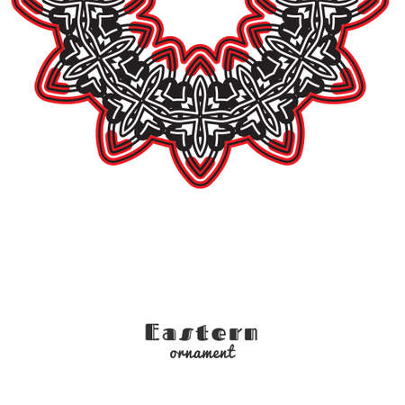 Vector design with circular ornament in eastern style. Ornate oriental element and place for text. Black, red, white color. Template for invitations, greeting cards, flyer pages, brochures.のイラスト素材