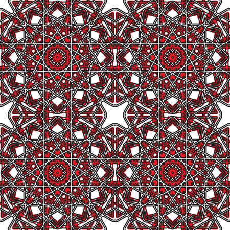Geometric eastern seamless pattern for your design. Black, red, white color.のイラスト素材