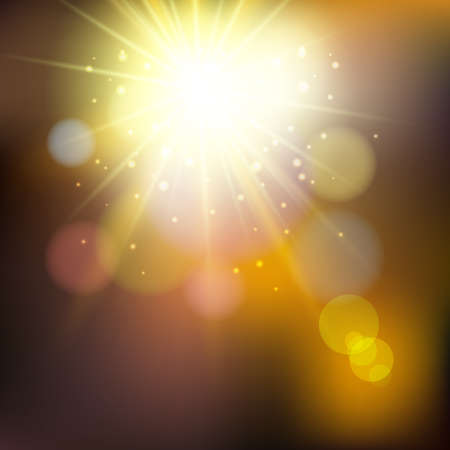 Abstract summer illustration with sun beams and defocused lightsのイラスト素材