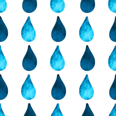 Hand made rainy seamless pattern with watercolor water drops. Blue abstract background.の写真素材