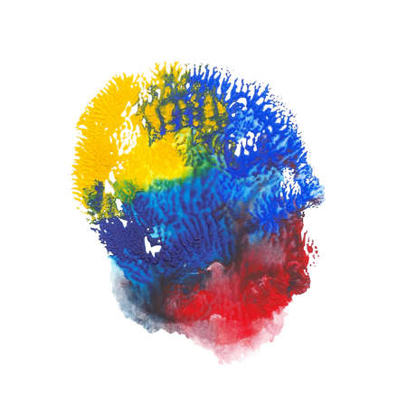 Abstract acrylic paint monotyped spot. Yellow, blue, red bright colors. Vector illustration isolated on white background. Coral shaped imprint.のイラスト素材