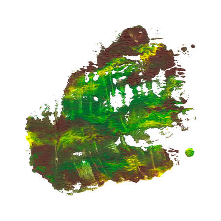 Abstract acrylic paint monotyped spot. Green, yellow, brown. Bright colors. Vector illustration isolated on white background.のイラスト素材